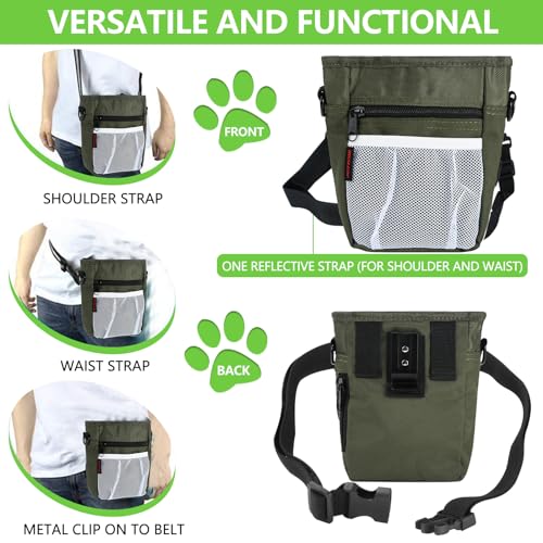 kissleaf Dog Treat Pouches for Pet Training with Magnetic Closure Treat Pouches for Pet Training,Large Dog Treat Training Pouch and Dog Clicker,Training Treat Pouch Built-in Poop Bag Dispenser-Green - color: Green