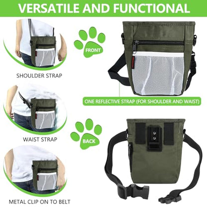 kissleaf Dog Treat Pouches for Pet Training with Magnetic Closure Treat Pouches for Pet Training,Large Dog Treat Training Pouch and Dog Clicker,Training Treat Pouch Built-in Poop Bag Dispenser-Green - color: Green