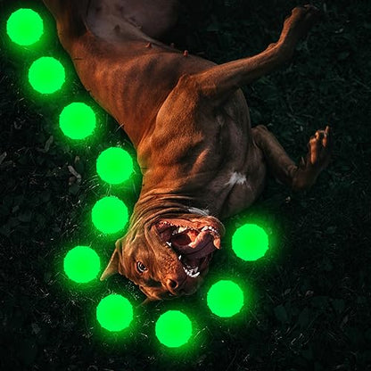 Liliful 10 Pcs Glow in the Dark Dog Toys 2.4 Inch Dog Balls Rubber Glowing Fetch Ball with Net Bag for Puppy Small Breed Dogs Only