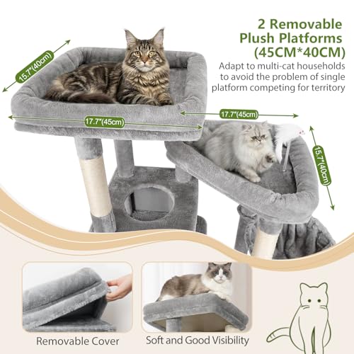 Globlazer 72in Heavy Duty Cat Tree Tower for Large Adult Cats, Multi-Level Cat Condo Stand with 2 Cozy Baskets & 6 Sisal Scratching Posts, S72E, Light Grey - color: Light Grey