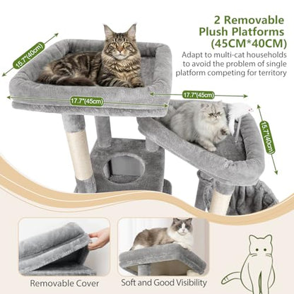 Globlazer 72in Heavy Duty Cat Tree Tower for Large Adult Cats, Multi-Level Cat Condo Stand with 2 Cozy Baskets & 6 Sisal Scratching Posts, S72E, Light Grey - color: Light Grey