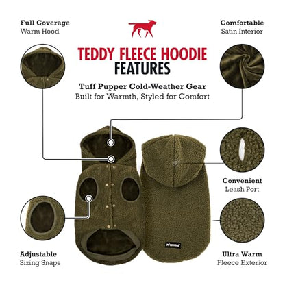 Tuff Pupper Fleece Dog Hoodie Sweater | Teddy Sherpa Outer & Soft Polar Fleece Lining | Adjustable Fit Winter Coat with Hood, Leash Hole, Ribbed Cuffs | For Small Medium Large XL XXL Dogs (Olive, XXS) - color: Olive, size: 5-10 lbs (XX-Small)