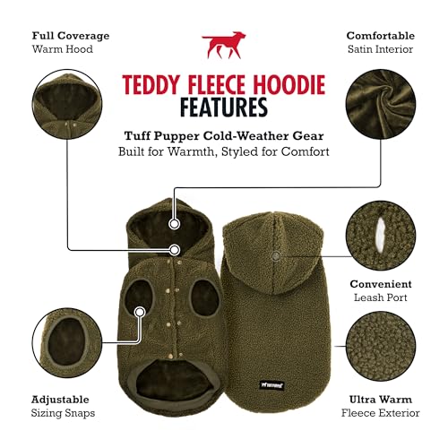 Tuff Pupper Fleece Dog Hoodie Sweater | Teddy Sherpa Outer & Soft Polar Fleece Lining | Adjustable Fit Winter Coat with Hood, Leash Hole, Ribbed Cuffs | for Small Medium Large XL XXL Dogs (Olive, L) - color: Olive, size: 40-60 lbs (Large)
