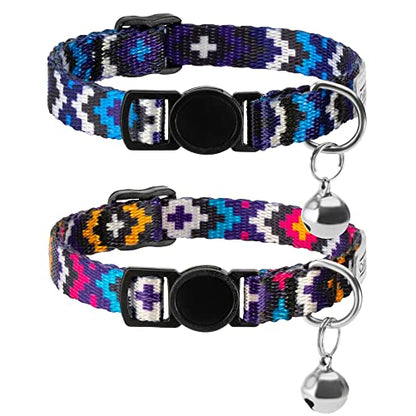 CollarDirect Cat Collar Breakaway with Removable Bell Set of 2 PCS - color: Blue & Purple