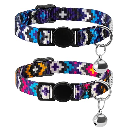 CollarDirect Cat Collar Breakaway with Removable Bell Set of 2 PCS - color: Blue & Purple