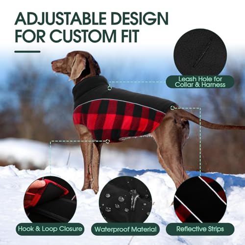 Kuoser Dog Winter Coat, Reversible Waterproof Dog Jacket with Reflective Strip, Warm Dogs Fleece Vest Adjustable Doggy Cold Weather Clothes Plaid Christmas Outfit Pet Apparel for Small Dogs, Red S - color: Red, size: Small (Chest Girth: 13.8-17.3'' )
