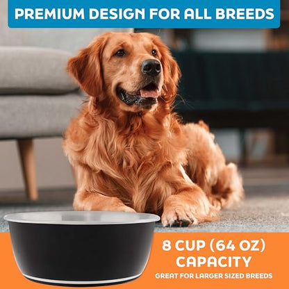 Master Pet Supply Stainless Steel Dog Bowls Set of 2 (64 Oz Each) with Non-Slip Rubber Base - Black Velvet - Basic Dog Food Bowl Water & Food Bowls for Small Medium Large Dogs & Cats, Metal Dish - color: Black Velvet, size: 8 Cups (64 oz) 2 Pack