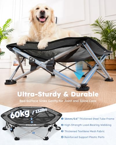 Pecute Elevated Dog Bed with Cooling Blanket, Chew Proof Outdoor Pet Cot for Large Dogs, Tool-Free Assembly & 360° Breathable Mesh for Summer Camping, Orthopedic Joint Support, XL, 38.2×35.4×7.9" - size: XL(38.2 × 35.4 ×7.9'')