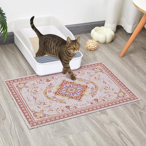Glittme Cat Litter Mat with Non-Slip Bottom Litter Box Mat 24"X15" Litter Trapping Mat Easy to Clean Washable Cat Food Mat for Kitty,S - color: Brown, size: 24"x15"