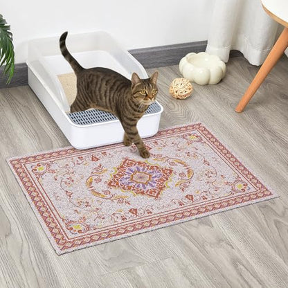 Glittme Cat Litter Mat with Non-Slip Bottom Litter Box Mat 24"X15" Litter Trapping Mat Easy to Clean Washable Cat Food Mat for Kitty,S - color: Brown, size: 24"x15"