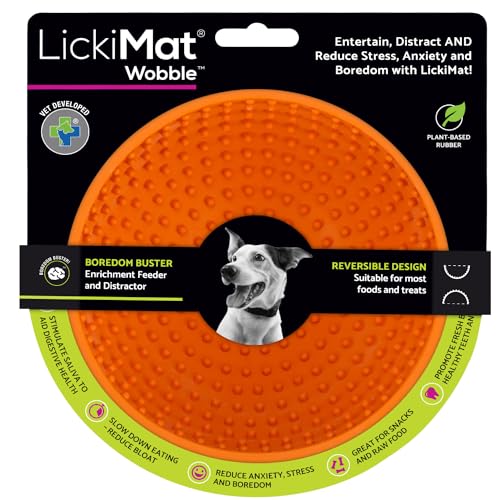 LickiMat Wobble, Dog Slow Feeder Bowl Lick Mat, Boredom Anxiety Reducer; Perfect for Food, Treats, Yogurt, or Peanut Butter. Fun Alternative to a Slow Feed Dog Bowl, Orange - color: Orange