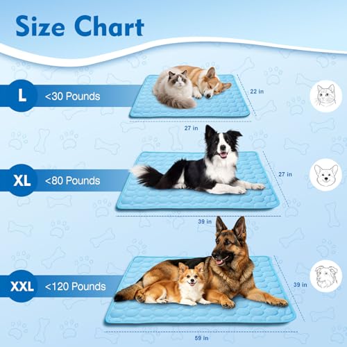 SOMOYA Dog Cooling Mat (Q-Max>0.4) Pet Cooling Pads Blanket Sleeping Kennel Mat,Ice Silk Cool Mat Pad Breathable Dog Bed Mats Beach for Large Dogs Cats (Blue, 39x59 in) - color: Blue, size: 39x59 in