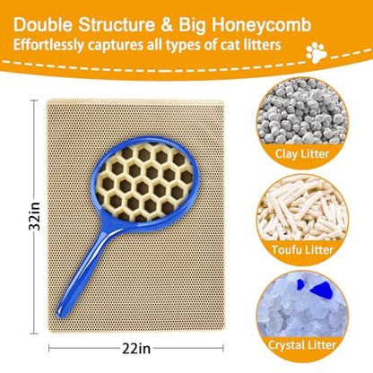 Cat Litter Mats Litter Trapping Mat,Cat Litter Box Mat for Floor 32"x22", 2 Layer Llitterbox Mat,Litter Rug Catcher,Waterproof Urine Proof, Clean Easily, Collapsable, Medium