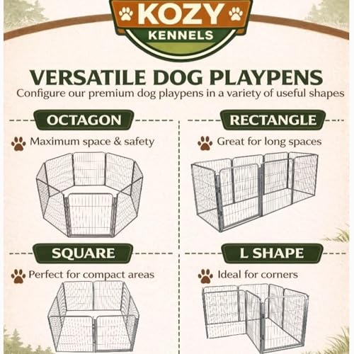 Dog Play Pen for Indoor Use - 24'', 8 Panels for Small and Puppy Size Dogs - Portable Grey PlayPen Kennel for House or Garage - Metal Heavy Duty Pet Fence with Anti-Slip Feet - size: 24 Inches