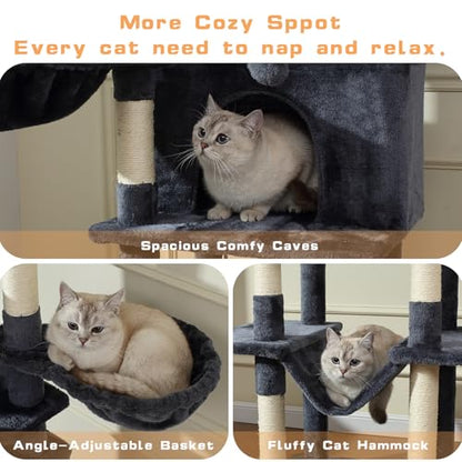 Letkind 70-Inch Cat Tree,Large Cat Tree Tower with Hammock, Scratching Post, Condo and Multi-Level Cat Tower for Large Cats, Cat Activity Center Playhouse, Dark Gray LCT016 - color: Deep Grey