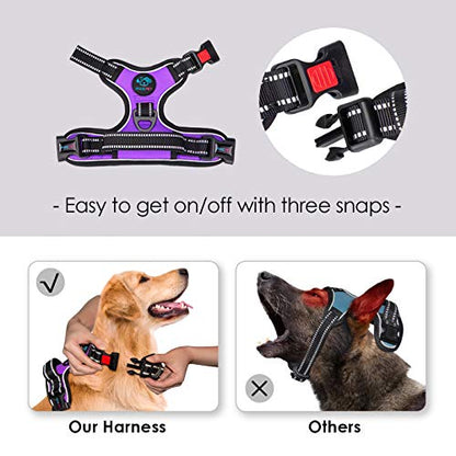 PHOEPET No Pull Dog Harnesses for Small Dogs Reflective Adjustable Front Clip Vest with Handle 2 Metal Rings 3 Buckles [Easy to Put on & Take Off](XS, Purple) - color: Purple, size: Extra Small