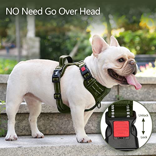 PoyPet No Pull Dog Harness, No Choke Reflective Dog Vest, Adjustable Pet Harnesses with Easy Control Padded Handle for Small Medium Large Dogs(Military Green,XS) - color: Military Green, size: XS