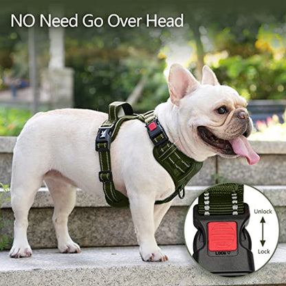 PoyPet No Pull Dog Harness, No Choke Reflective Dog Vest, Adjustable Pet Harnesses with Easy Control Padded Handle for Small Medium Large Dogs(Military Green,XS) - color: Military Green, size: XS