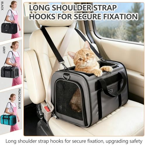 Cat Travel Carrier .Foldable Dog Carrier Bag, Soft Sided cat Carrier up to 20 Lbs,Pet Carrier Soft-Sided Escape Proof with 4 Ventilated Windows, Airline Approved Cat Carrier (Grey)