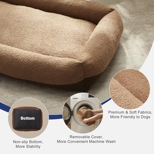 Washable Dog Bed Extra Large Sized Dogs, Washable Comfy Fluffy XL Dog Bed, Removable Zipper Cover Machine Wash, Durable Sleeping Pet Cuddler Bed with Anti-Slip Bottom, 42x30x8 in, Brown - color: Brown, size: XL(42''x30''x8'')