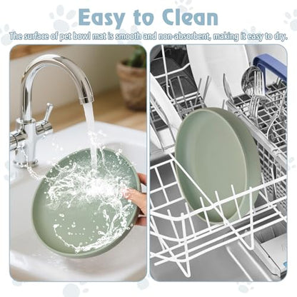 Silicone Dog Bowl Non-Slip Cat Food Plate 2 Pcs Flat Dog Bowls with Suction Cup Shallow Puppy Food and Water Dish for Small and Medium Pets (Gray Green) - color: 2 Pcs - (Gray Green)