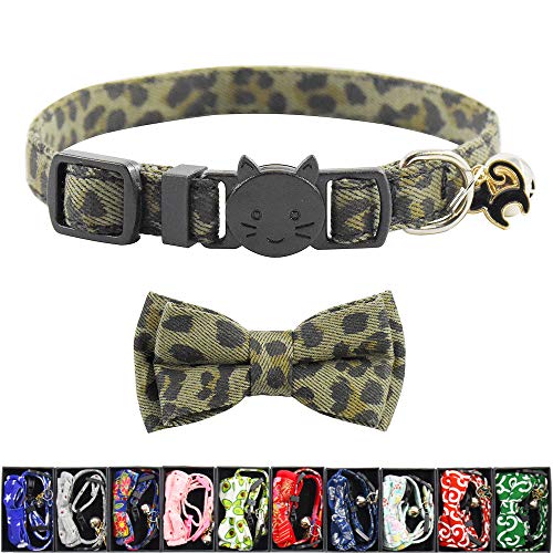 Bowtie Cat Collars Breakaway with Bell, Adjustable Cute Kitty Collars Safety Buckle Kitten Collar for Cat Puppy 7.5-11in (17) - color: 17