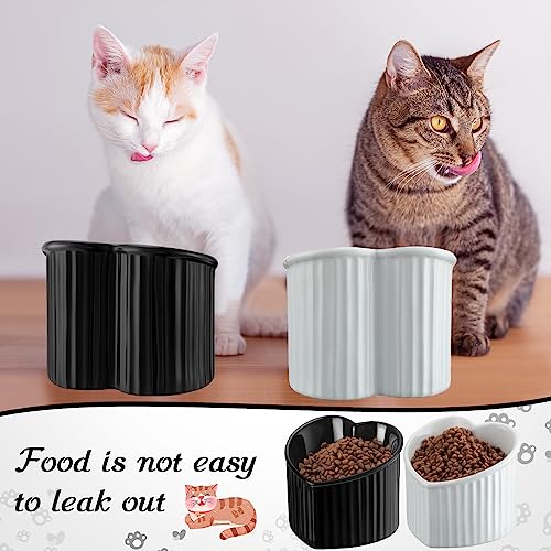 Mumufy 2 Pcs Ceramic Elevated Cat Bowls Tilted Elevated Raised Pet Bowls Anti Vomit Cat Dish for Indoor Stress Free Water Dish Feeder for Puppies, Heart Shaped(Pearly White, Black) - color: Pearly White, Black