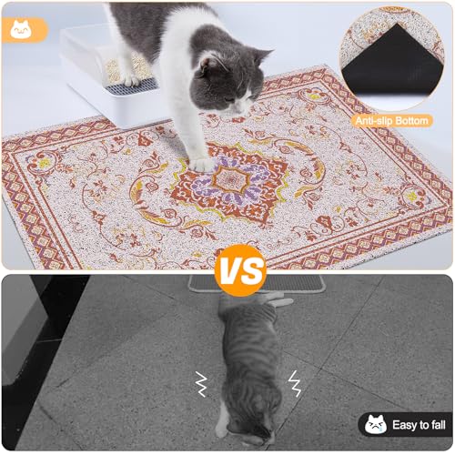 Glittme Cat Litter Mat with Non-Slip Bottom Litter Box Mat 33"X22" Litter Trapping Mat Easy to Clean Washable Cat Food Mat for Kitty,L - color: Brown, size: 33"x22"