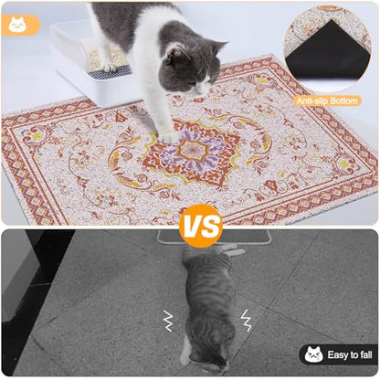 Glittme Cat Litter Mat with Non-Slip Bottom Litter Box Mat 24"X15" Litter Trapping Mat Easy to Clean Washable Cat Food Mat for Kitty,S - color: Brown, size: 24"x15"