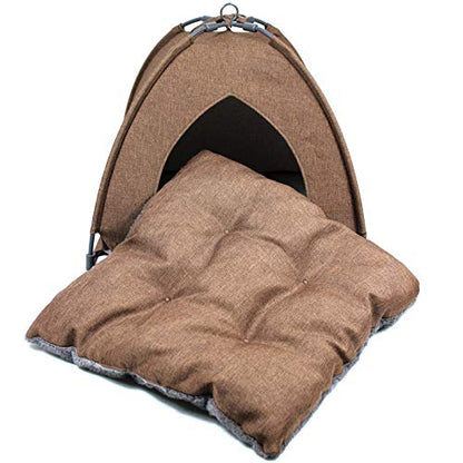 Winsterch Cat Bed Cave for Indoor Cats, Small Pet Tent Cave for Cats, Kittens, and Small Dogs, Warming Cat House with Removable Washable Cushion (18.5'‘ x 18.5’' x 15.8'', Brown) - color: W-Brown