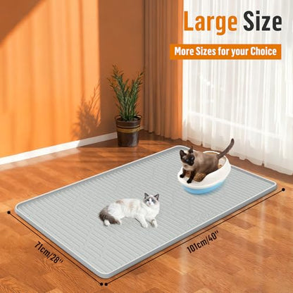 Silicone Cat Litter Mat, 40" x 28" Extra Large Cat Litter Box Mat Litter Trapping Mat for Scatter Control, Waterproof, Soft on Kitty Paws, Clean Floor (Grey) - size: 40"L x 28"W