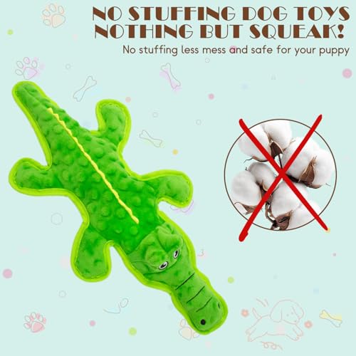 No Stuffing Dog Squeak Toys- Chew Toys for Small Medium Large Breed- Durable Puppy Teething Interactive to Keep Them Busy- Best Birthday Gift(Crocodile) - color: Green