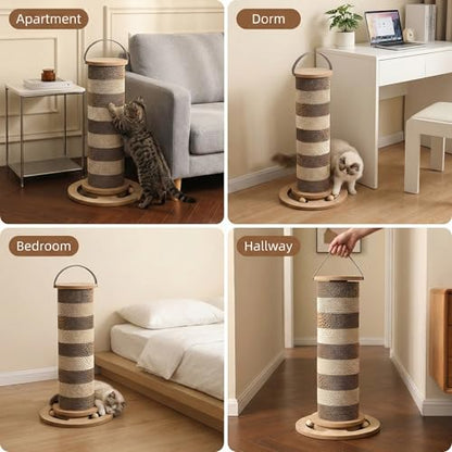 24” Cat Scratching Post, Stable Vertical Cat Scratcher for Indoor Cats, Durable Cardboard Design with Replaceable Blocks, Space-Saving Scratching Post