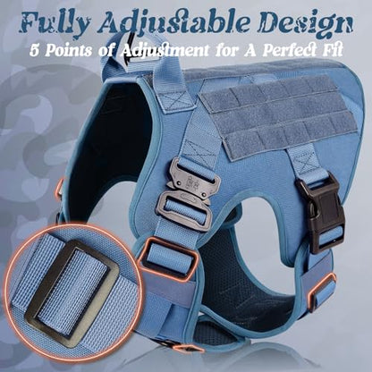 rabbitgoo Tactical Dog Harness Medium Sized, Heavy Duty Pet Harness with Handle, No-Pull Service Vest Medium Breed, Adjustable Military Dog Vest for Training Hunting Walking, Blue, M - color: Blue, size: Medium
