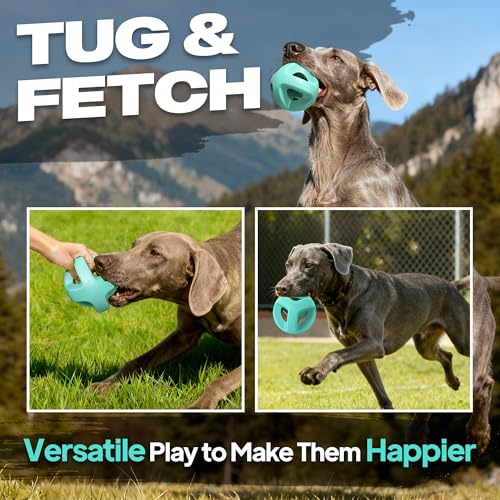 Fida Natural Rubber Dog Balls for Aggressive Chewers, Durable Dog Chew Toys for Large Dogs, Interactive Fetch & Tug of War Toys for Medium Large Breed Non-Toxic Dish Washable,4.5 * 4.5" - color: Aqua Blue