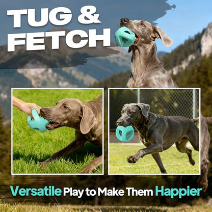 Fida Natural Rubber Dog Balls for Aggressive Chewers, Durable Dog Chew Toys for Large Dogs, Interactive Fetch & Tug of War Toys for Medium Large Breed Non-Toxic Dish Washable,4.5 * 4.5" - color: Aqua Blue