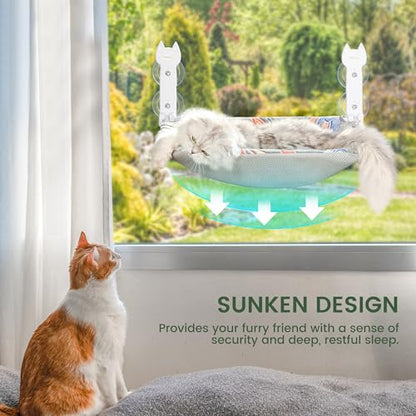 HiPetpy 2 Pack Cat Window Perch, Glow in The Dark Foldable Cat Hammock with Sunken Design & Removable Soft Cover, Breathable Cordless Window Bed for Resting Indoor Kitten (Shallow Perch, 2 Pack - M) - size: 2 Pack - M
