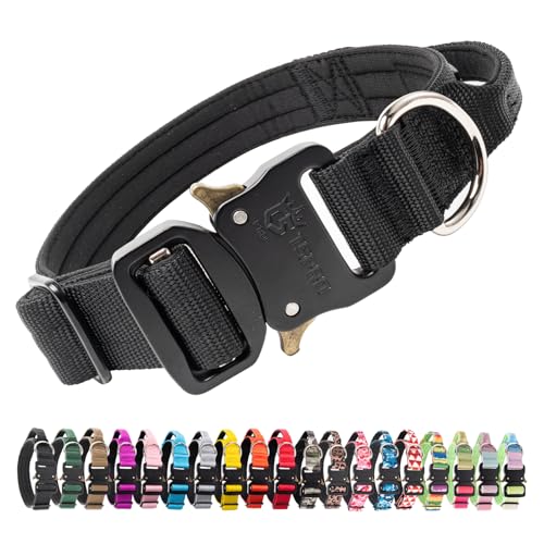 TSPRO Premium Dog Collars Tactical Dog Collar with Handle and Heavy Duty Quick-Release Metal Buckle Durable Thick and Adjustable for Medium to Large Dogs (Black M) - color: Basic Black, size: Handle-Equipped M (14.5"-18" Adjustable)