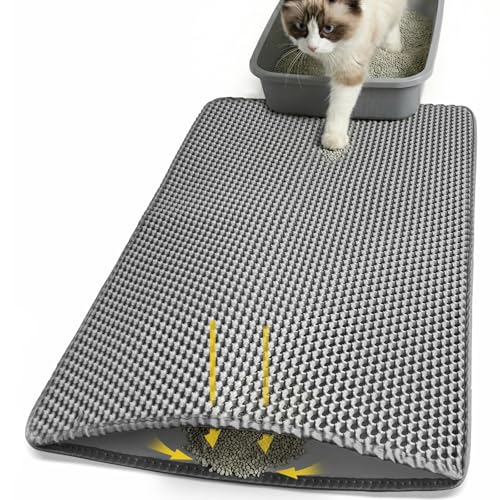 Cat Litter Mat 24x35 Inches, Honeycomb Double Layer Litter Trapping Mat, Waterproof Leakproof Urine Proof Cat Litter Box Mat for Cat Litter Box Area, Floor, Kitty Litter Rug - color: Gray, size: 24x35 Inch