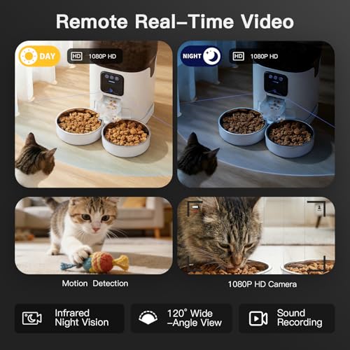 Automatic Cat Feeder 7L Double Bowl Feeder, 1080P HD Camera Live Video, Night Vision 2-Way Audio, WiFi & App Remote Control, Programmable Pet Feeder, Smart Timed Dry Food Dispenser 2 Cats Dogs - size: Double Basin - 7L