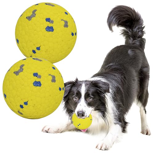 Dog Balls Toys for Aggressive Chewers, Indestructible Durable Bouncy Floating Balls for Dogs to Fetch, Durable Solid Rubber Ball for Training Dog(2 Pack) - color: Toy Ball-Multi Yellow(Pack of 2), size: Medium