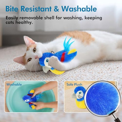 Vannon Cat Toys Flapping Bird(Cannot Fly), Rechargeable Touch Activated Kitten Toy Interactive Cat Exercise Toys with Catnip and Feather for Indoor Cat - Bule - color: Blue