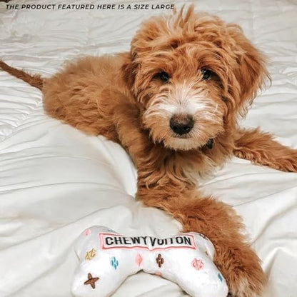 Haute Diggity Dog Chewy Vuiton Bone Plush Squeaky Dog Toy, Soft Durable Designer-Inspired Stuffed Puppy Chew Toys for Small & Medium Dogs, Machine-Washable (White) Large - color: White Bone, size: Large
