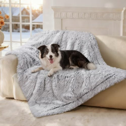 Luciphia Large Waterproof Dog Blanket for Pet Washable Liquid Proof Bed Intimacy Protection Shaggy Plush Calming Long Faux Fur Couch Cover Calming Cat Throw Blankets, Mist Grey, 50" x 60" - color: Mist Grey, size: 50"x60"