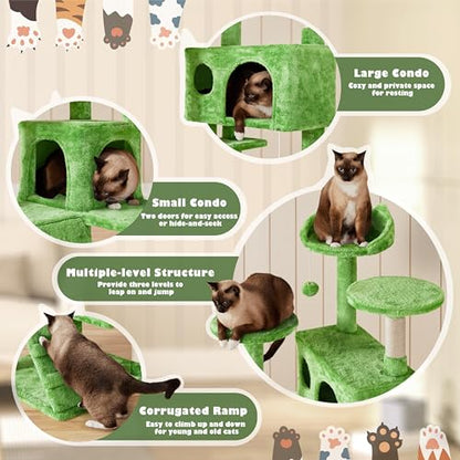 Yaheetech 54in Cat Tree, Cat Tower with Large Condo Sisal Scratching Posts and Dangling Balls, Pet Furniture for Kitten, Green - color: Green, size: 54in