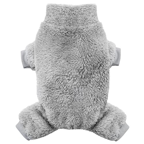 Idepet Velvet Dog Pajamas, Turtleneck Dog Sweater Fuzzy Plush Onesie Soft Cat Apparel Pet Clothes Winter Outfit Doggy Pjs Puppy Jumpsuit for Small Dogs Cats (Grey,XS) - color: Grey, size: X-Small