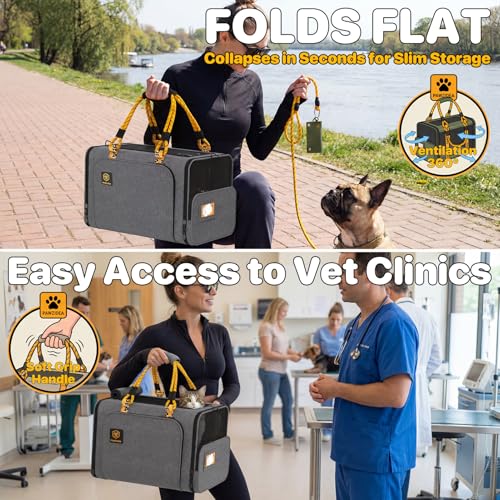 PAWZIDEA Expandable Pet Carrier with Wheels, 18"x11"x11" TSA Airline Approved Cat Carrier for 2 Cats Under Seat, Collapsible Soft-Sided Small Dog Rolling Travel Bag with Telescopic Handle, Up to 18lbs - color: Mid-Hemp Gray-Wheels