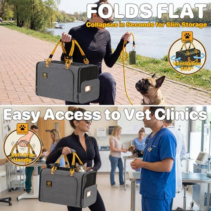 PAWZIDEA Expandable Pet Carrier with Wheels, 18"x11"x11" TSA Airline Approved Cat Carrier for 2 Cats Under Seat, Collapsible Soft-Sided Small Dog Rolling Travel Bag with Telescopic Handle, Up to 18lbs - color: Mid-Hemp Gray-Wheels