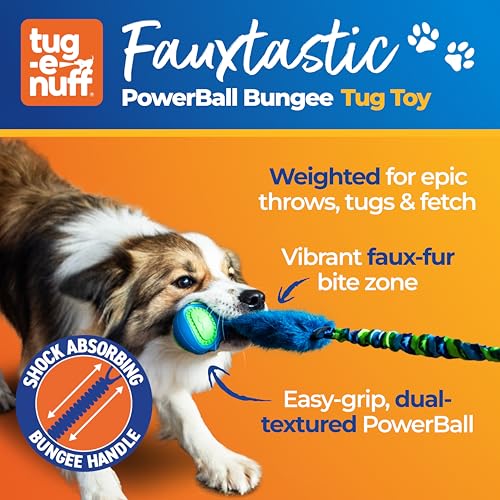 Tug-E-Nuff Fauxtastic PowerBall Bungee, Durable, Faux-Fur Fetch & Tug of War Dog Toy with Rubber Ball, Interactive Dog Tug Toys for Training Small, Medium, Large Dogs, 25 in, Orange Pattern - color: Orange
