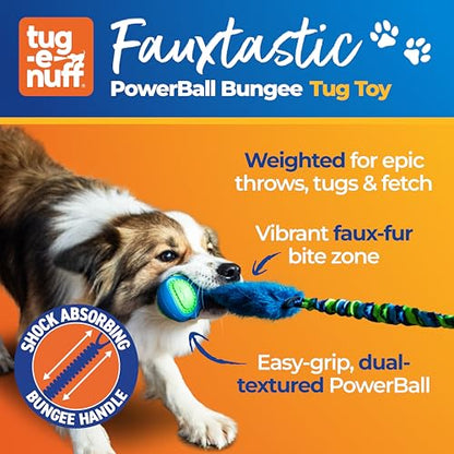 Tug-E-Nuff Fauxtastic PowerBall Bungee, Durable, Faux-Fur Fetch & Tug of War Dog Toy with Rubber Ball, Interactive Dog Tug Toys for Training Small, Medium, Large Dogs, 25 in, Orange Pattern - color: Orange